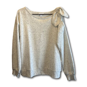 Charter Club Woman’s Top Blouse Long Sleeve White Gray Open Shoulder Bow Size L